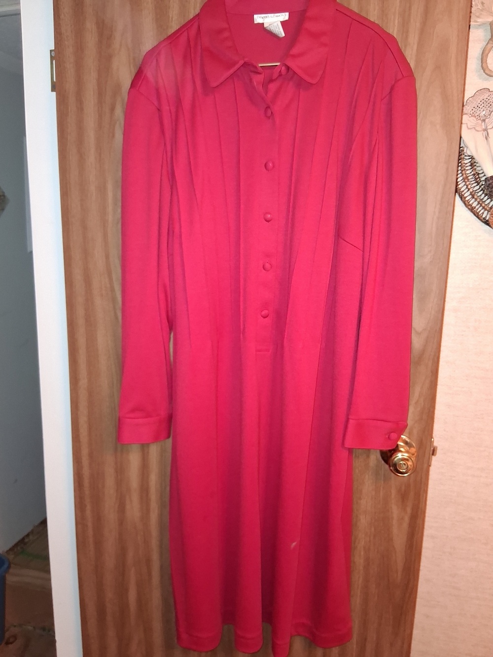 Button-Front Long Sleeve Dress in Vibrant Red